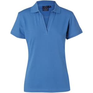 A ladies' polo shirt in a vibrant blue colour, featuring a classic collar and short sleeves. It includes a logo.
