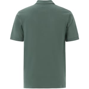 A men's cotton stretch polo shirt in a muted green colour, featuring a collar and short sleeves. It has a logo.