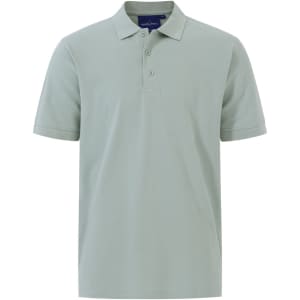 A light green men's cotton stretch polo shirt with a collar and three buttons, featuring a logo on the chest.