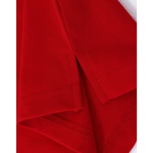 A red cotton stretch polo shirt featuring neat stitching and a logo on the fabric.