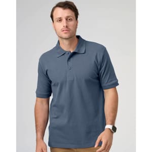 A men's polo shirt in a deep blue colour, featuring short sleeves and a classic collar. It has a logo on the chest.