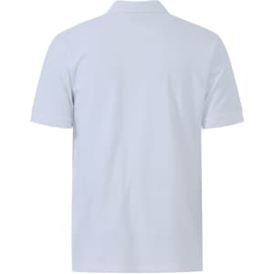 A light blue men's cotton stretch polo shirt with a collar, featuring short sleeves and a logo.