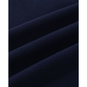 A close-up of navy cotton fabric with visible stretch and texture, ideal for polo shirts.