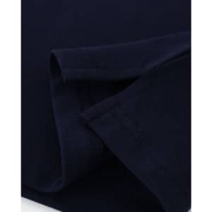 A navy ladies cotton stretch polo shirt, featuring folded sleeves and a smooth fabric texture. It has a logo.