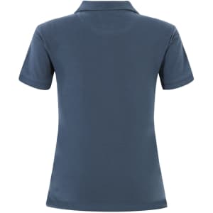 A ladies cotton stretch polo in navy blue, featuring a classic design and a branding logo.