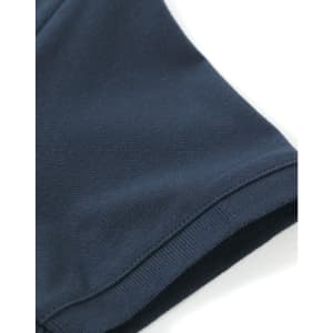 A navy ladies cotton stretch polo shirt featuring a smooth fabric texture and a well-finished hem.