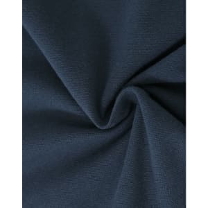 A close-up of navy cotton fabric displaying its soft texture and stretch qualities.