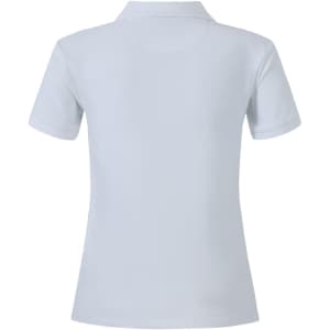 A light blue ladies' cotton stretch polo shirt with a classic collar and short sleeves. It features a logo on the back.