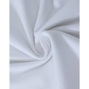 A close-up view of soft, white cotton fabric, showcasing a smooth and stretchy texture.