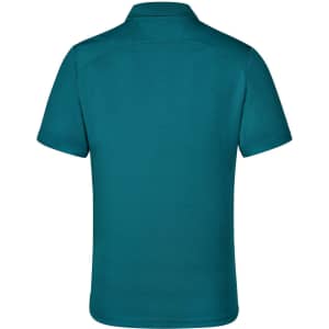 A teal men's polo shirt with a rear collar and a small logo.