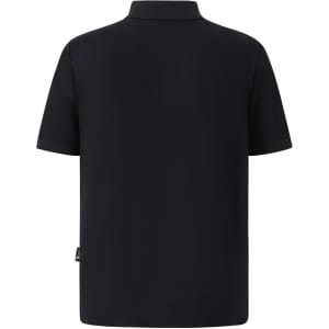 A black men's polo shirt featuring a classic collar and short sleeves. The shirt has a logo on it.