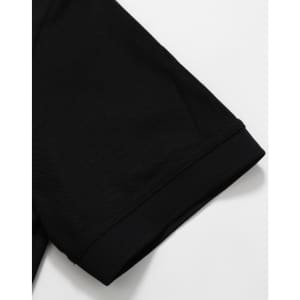 A black Men's Truedry Pique Polo shirt showcasing the sleeve detail. The shirt features a logo.