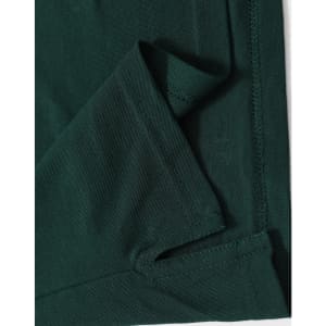 A dark green men's polo shirt featuring a folded hem and stitching details, including a logo.