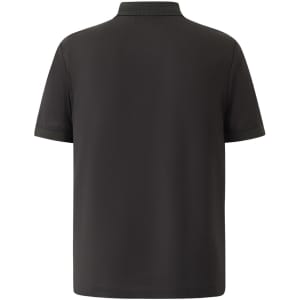 A grey polo shirt with a classic collar and short sleeves, featuring a logo on the side.