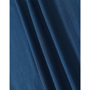 A close-up of blue fabric showcasing the texture and folds of a pique polo shirt. The image features a logo.