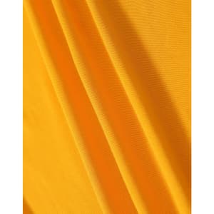 A close-up of yellow fabric featuring a textured weave, showcasing its smooth and soft surface.