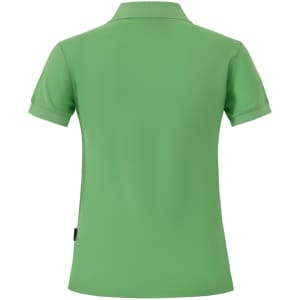 A women's polo shirt in vibrant green with a fitted design and a small logo on the side.