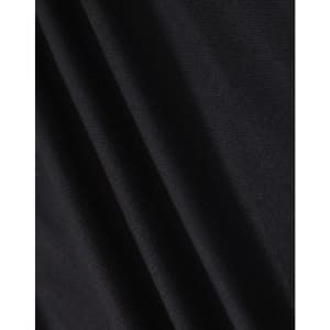 A close-up of black fabric showcasing the texture of a polo shirt. The material appears smooth and lightweight.