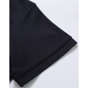 A close-up of the sleeve of a black Ladies' Truedry Pique Polo shirt, featuring a simple design and a brand logo.