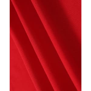 A red fabric with a textured surface, showcasing the material of a polo shirt. It has a logo in the corner.