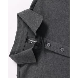 A dark grey ultrafine cotton pique polo with a two-button placket and folded collar. It features a logo on the label.