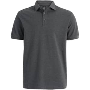 A men's ultrafine cotton pique polo in charcoal grey with a collar and three buttons, featuring a logo.