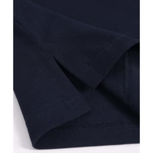 A navy blue men's ultrafine cotton pique polo, featuring a close-up view of the fabric and seam details.