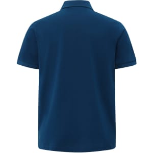 A men's ultrafine cotton pique polo in navy blue, featuring a simple design with a logo.