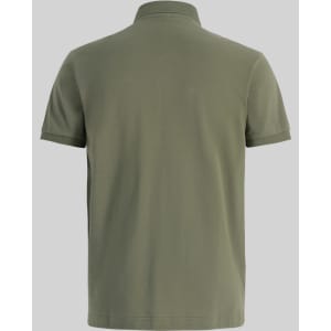 A men's ultrafine cotton pique polo in olive green, featuring a classic polo collar and a logo on the back.