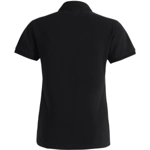 A black ladies ultrafine cotton pique polo, featuring a classic cut and short sleeves. It has a logo on the back.