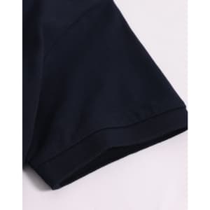 A navy ultrafine cotton pique polo featuring a short sleeve and a subtle branding logo.