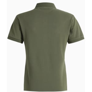 A green ladies' ultrafine cotton pique polo featuring a simple design with a collar and short sleeves.