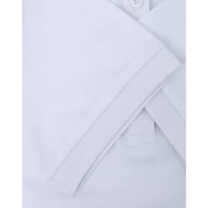 A white ladies' ultrafine cotton pique polo with rolled sleeves and a folded collar, featuring a logo.