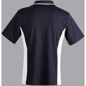 Men's TrueDry Contrast S/S Polo in navy blue with white side panels. Features a collar and a logo.