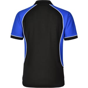 Men's TrueDry Tri-colour short-sleeve polo shirt in black and blue, featuring a contrasting design and a logo.