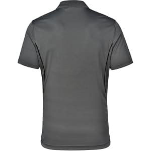 A men's short-sleeve polo shirt in dark grey with a contrasting design, featuring breathable mesh panels and a logo.