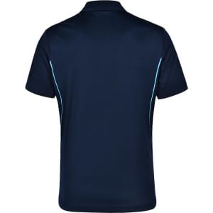 A navy blue men's polo shirt featuring contrast detailing and a logo. The shirt has a short-sleeve design.