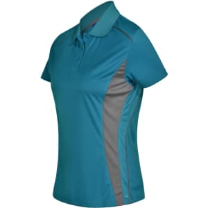 Ladies' Cooldry S/S Contrast Interlock Polo in teal and grey, featuring a branded logo on the chest.