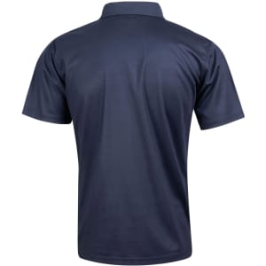 A navy blue men's Cooldry pique polo shirt featuring a classic short-sleeve design and a collar, with a logo on it.