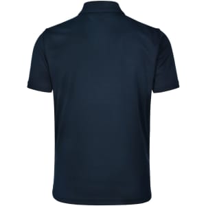 A dark navy kids' polo shirt with short sleeves and a plain back design, featuring a logo on the chest.