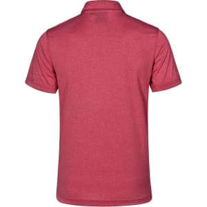 A short-sleeve polo shirt in a vibrant red colour, featuring a plain design and a collar, with a logo on the back.