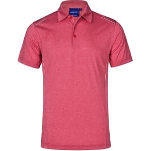 Men's short sleeve polo in a vibrant red colour, featuring a logo and contrasting trim details.