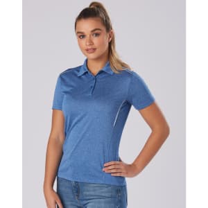 A short sleeve polo shirt in a vibrant blue hue, featuring a subtle texture and a logo.