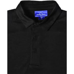 A black men's bamboo charcoal polo shirt with a collared neckline and buttons, featuring a brand logo.