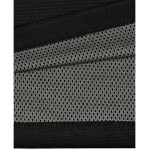 A close-up of black and grey fabric, featuring a textured surface and mesh pattern, ideal for polo shirts.
