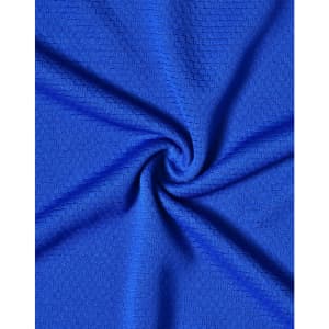 A textured, vibrant blue fabric representing the Men's Bamboo Charcoal Corporate S/S Polo shirt, featuring a logo.