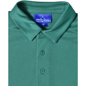 A green short-sleeved polo shirt made of bamboo charcoal fabric featuring a collar and a front button placket.