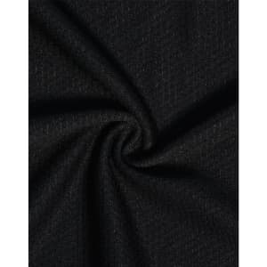 A close-up view of black textured fabric, showcasing a woven pattern suitable for polo shirts.
