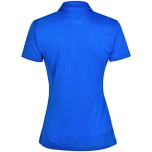 A blue ladies' polo shirt in bamboo charcoal fabric, featuring a fitted design and a collar. Includes a logo.