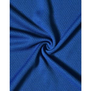 A blue bamboo charcoal fabric with a textured surface, ideal for polo shirts. Features a logo.